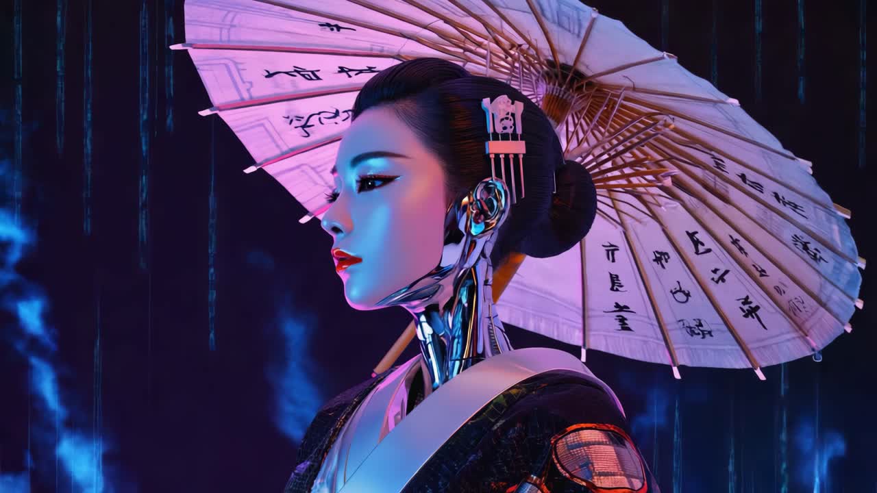 Cyborg Geisha with Umbrella