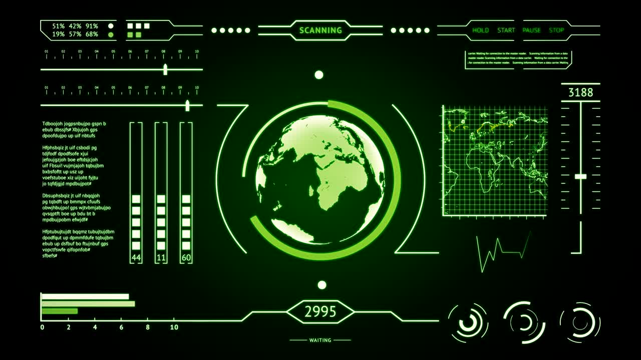 Futuristic display with a projection of the planet earth in the middle is looped