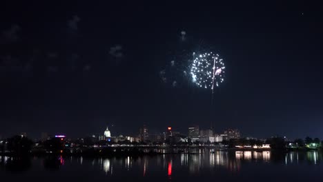 harrisburg, pennsylvania - july 4, 2022: fireworks over the capital city of harrisburg, pennsylvania from across the susquehanna river