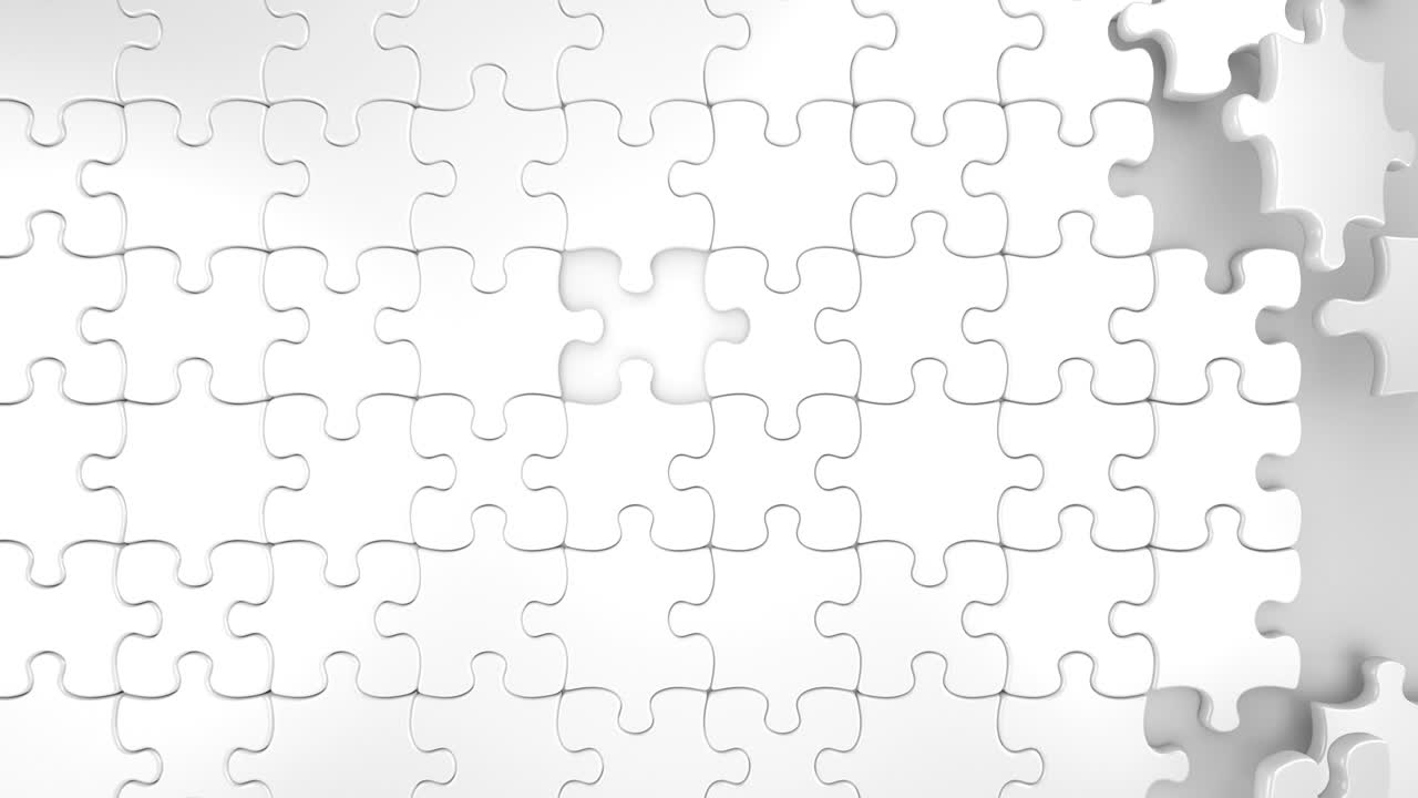 Beautiful 3d Animation of the Falling Final Puzzle Piece Red Color in Empty Place. Right Solution Business Concept. Green Screen. Alpha Mask.
