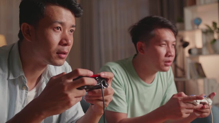 Young Asian Friends With Joystick Playing Video Games And Disappointed