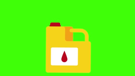 2d animated illustration of a yellow container with a red drop on a green screen