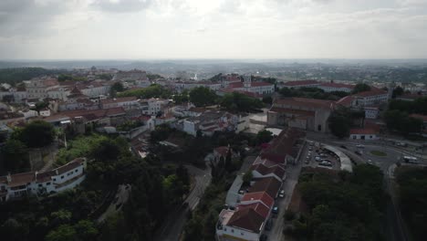 Santarém,-portugal-on-a-cloudy-day,-aerial-view