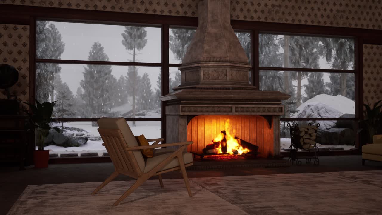 Cozy Winter Living Room by the Fireplace