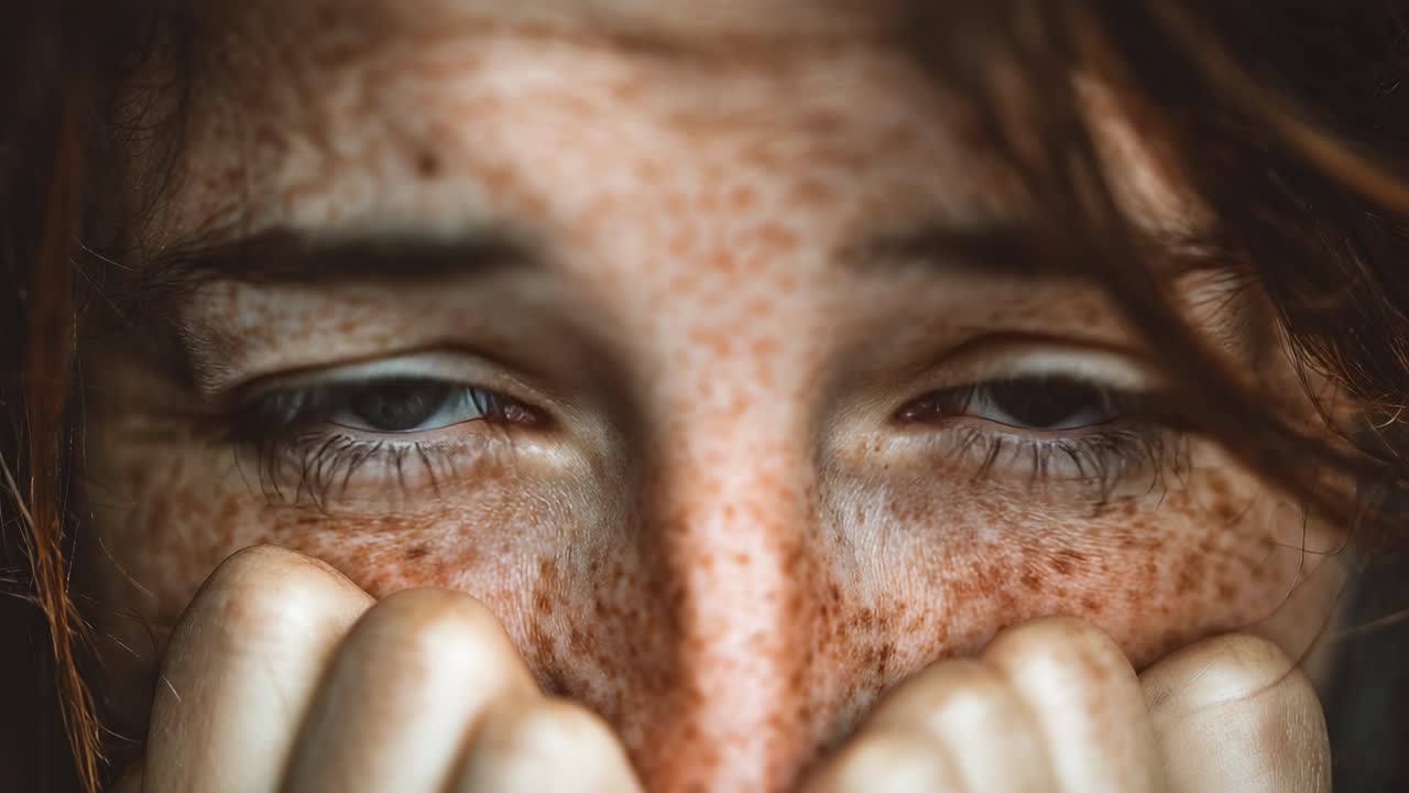 Una commovente riflessione di vulnerabilità ed emozione catturata attraverso gli occhi espressivi di un giovane, che ritrae un profondo momento di introspezione e sentimento