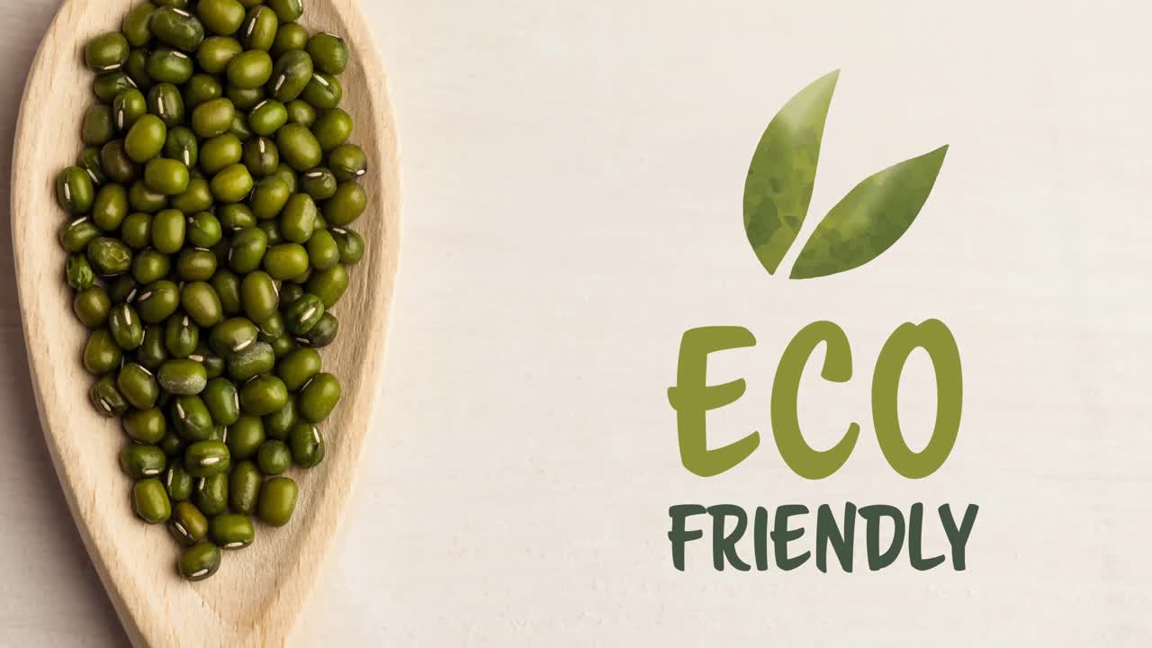 animación de texto ecológico en verde sobre brotes verdes orgánicos frescos en tablas de madera