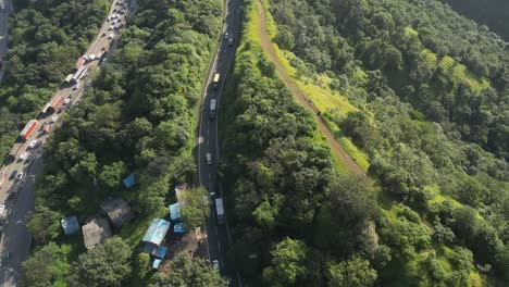 national highway48 in beautiful winter season lonavala hills drone moving back view in maharashtra