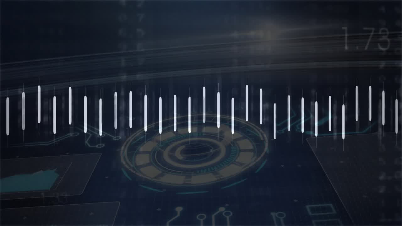 Control panel filling screen pulsing bars, spiking graph and glowing hub visualizing data flow