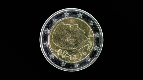 belgium 2019 2 euro obverse with king philippe portrait rotating on black background