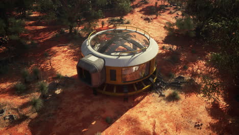 futuristic dome house in a desert landscape