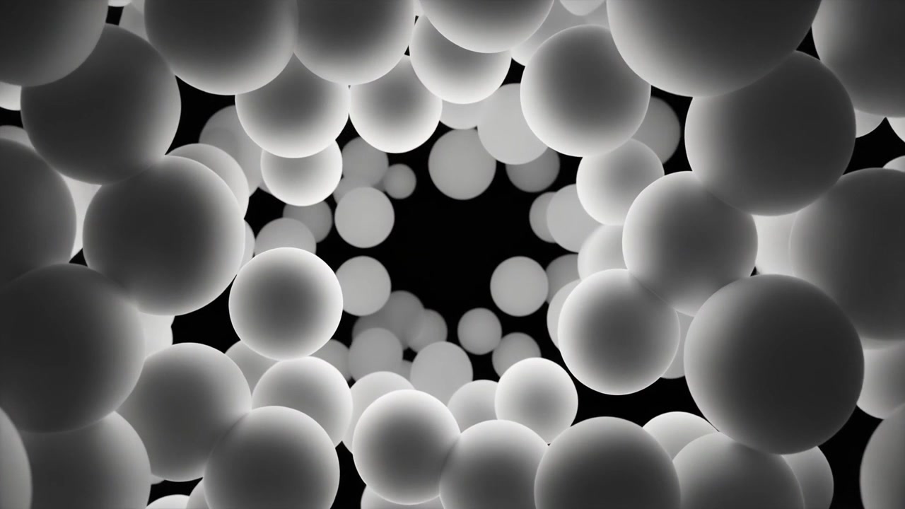 Abstract Animation of Floating White Spheres in Dark Space