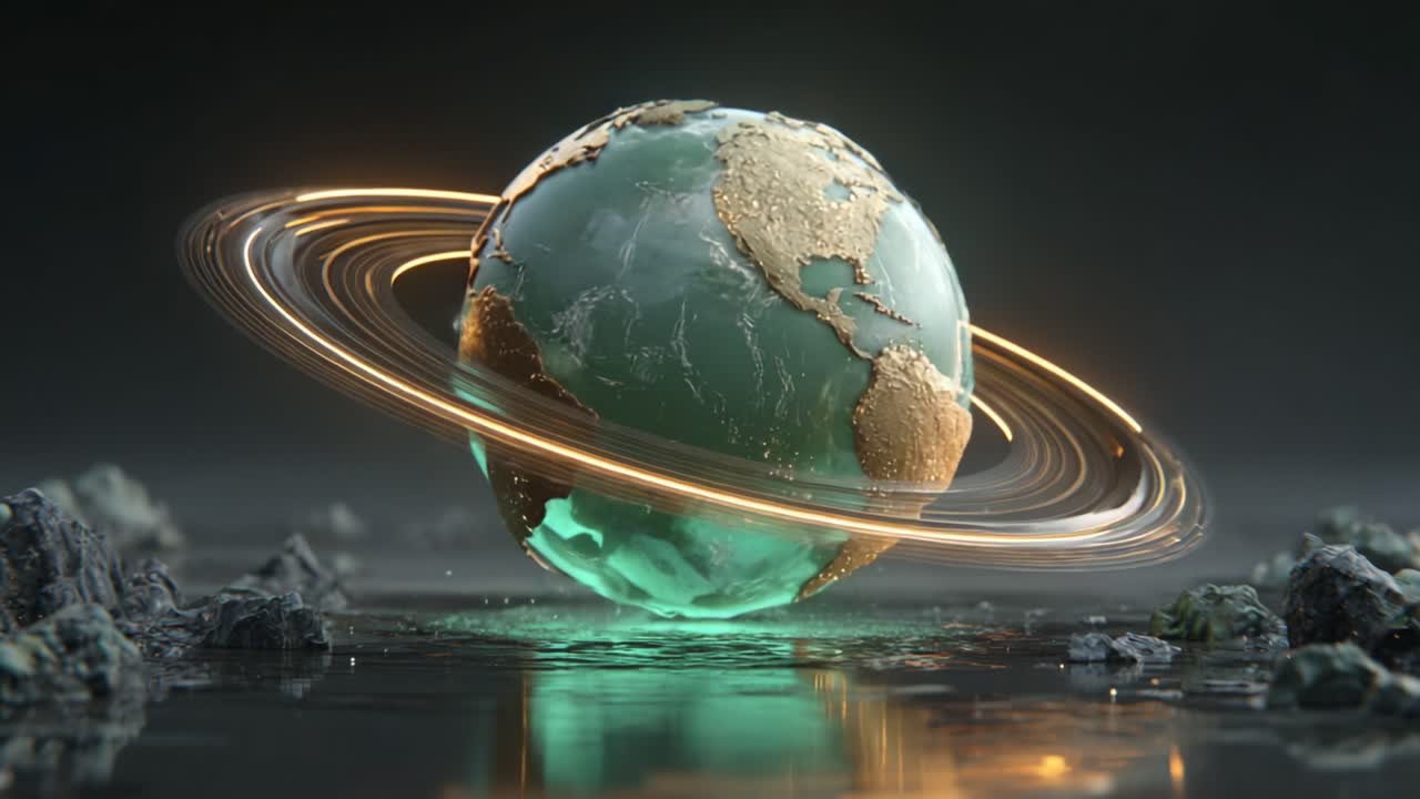 A Stunning Three-Dimensional Representation of Earth Surrounded by a Beautiful Orbital Ring, Capturing the Essence of Our Planet's Splendor and Cosmic Influence