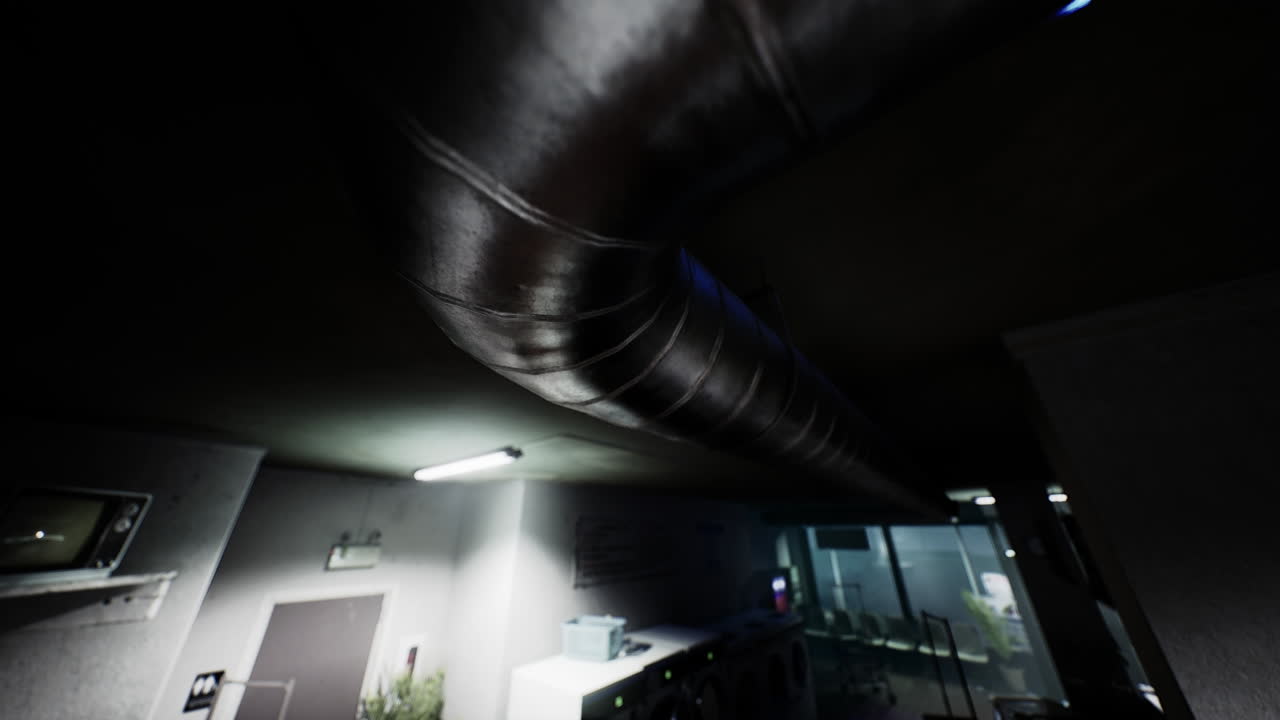 Industrial Ventilation Duct in Dark Interior