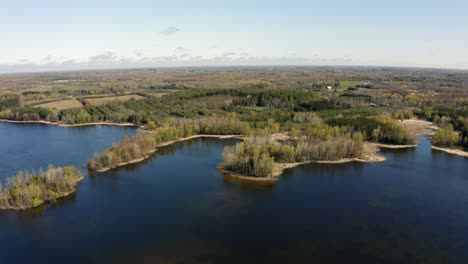 An-overhead-aerial-shot-of-the-Mountsberg-Reservoir,-which-is-located-in-Puslinch,-Ontario