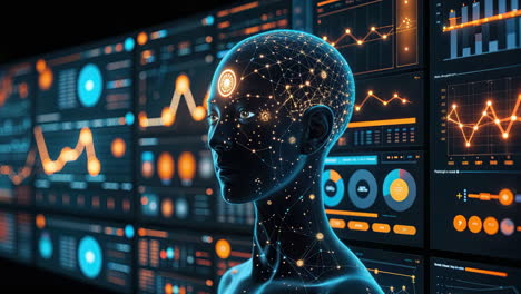 artificial intelligence humanoid with data and neural networks