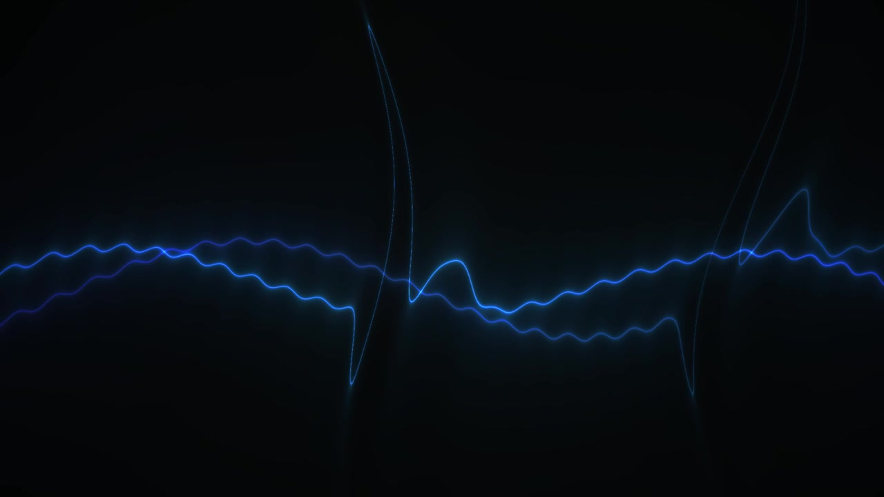 Dynamic Blue Neon Waveform Pulsating on Black Background