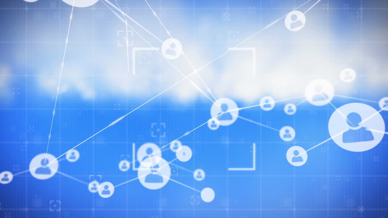 파란 하늘을 배경으로 연결 아이콘의 웹