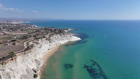 scala dei turchi cliffs, sicily azure coast, italy - aerial wide view