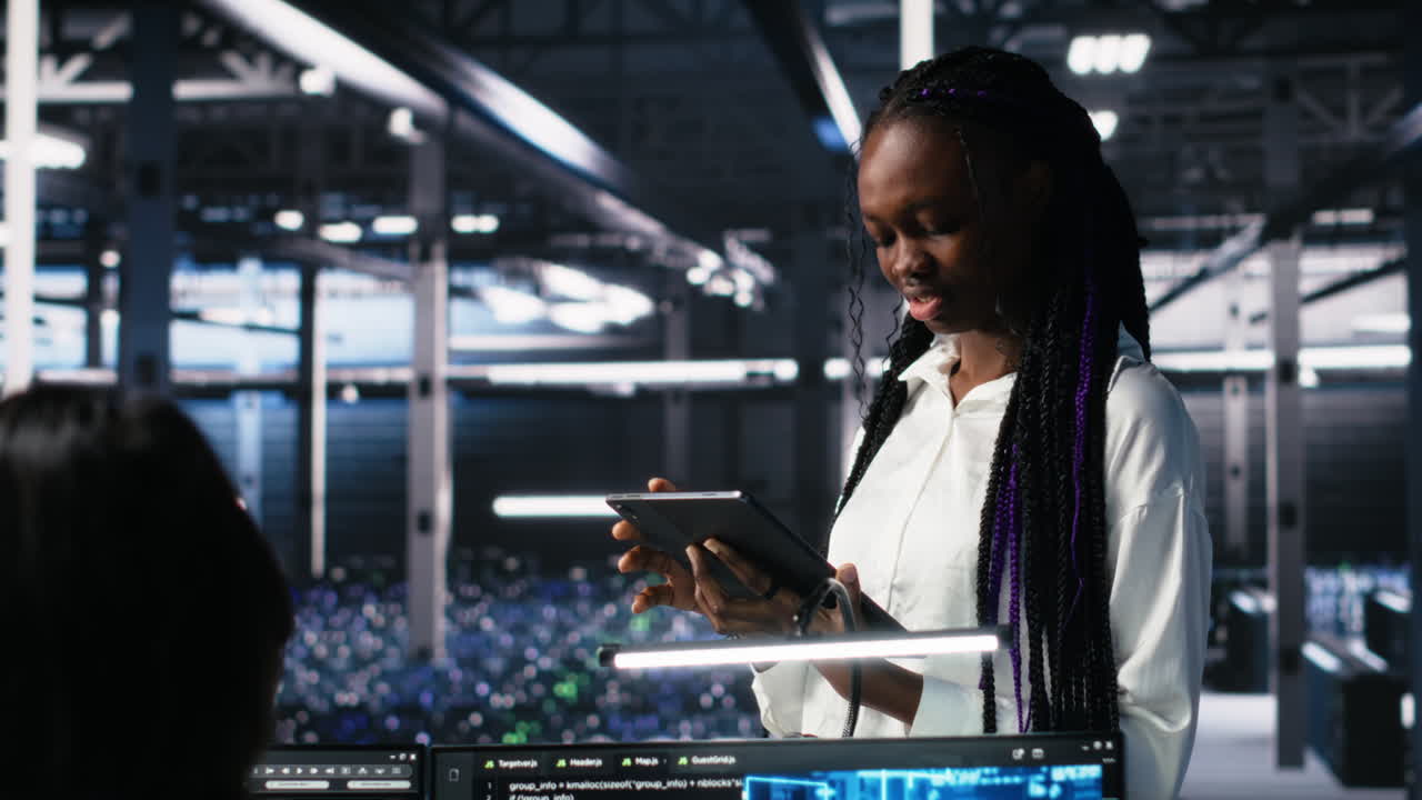 Team Of Data Center Developers Doing Brainstorming, Monitoring Neural Network Ai