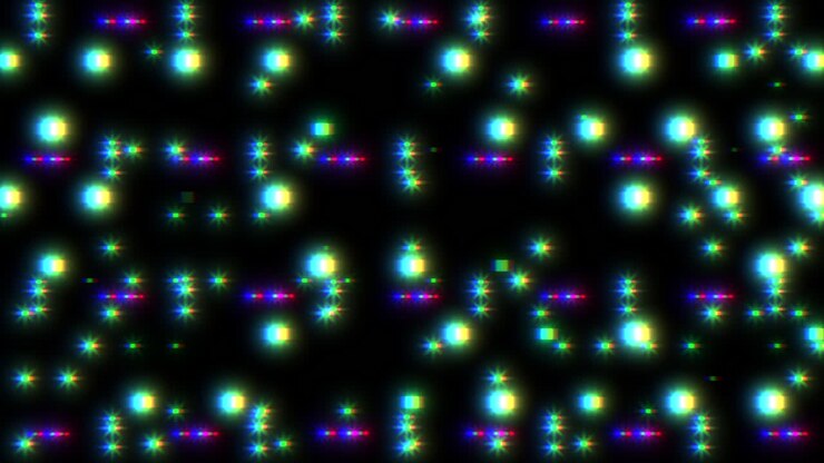 Iridescent dots illuminate black canvas