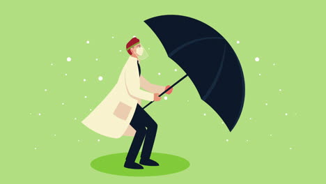 male doctor wearing medical mask with umbrella character