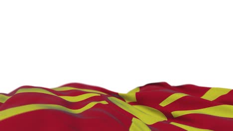 macedonia fabric flag waving on the wind loop. macedonian embroidery stitched cloth banner swaying on the breeze. half-filled white background. place for text. 20 seconds loop.