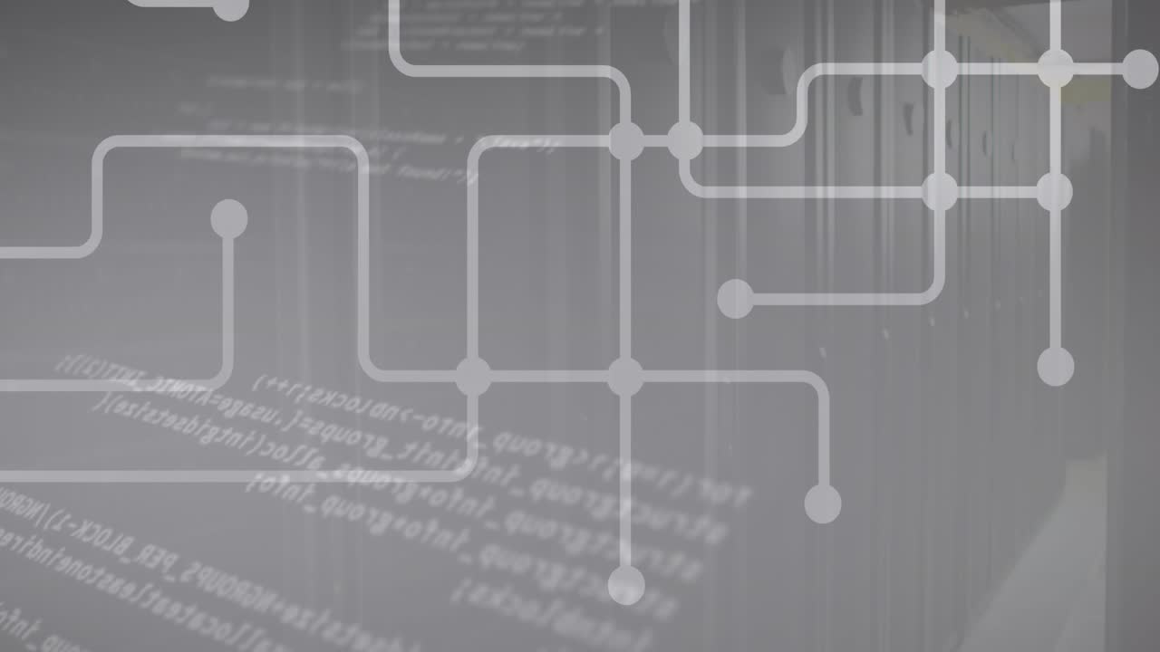 Animation of network of connections and data processing over server room