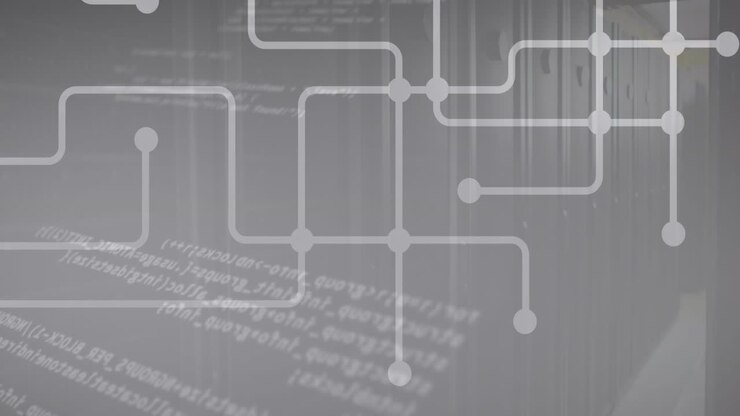 Animation of network of connections and data processing over server room