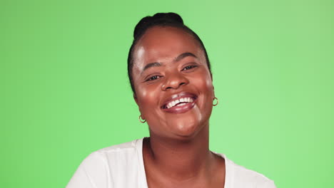 Green-screen,-laughing-and-face-of-a-black-woman