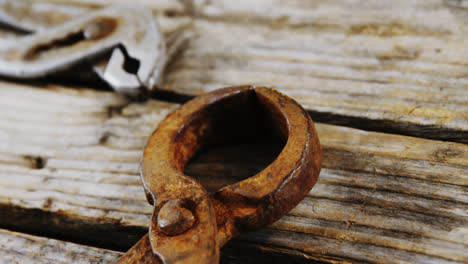 vintage work tools on wooden plank