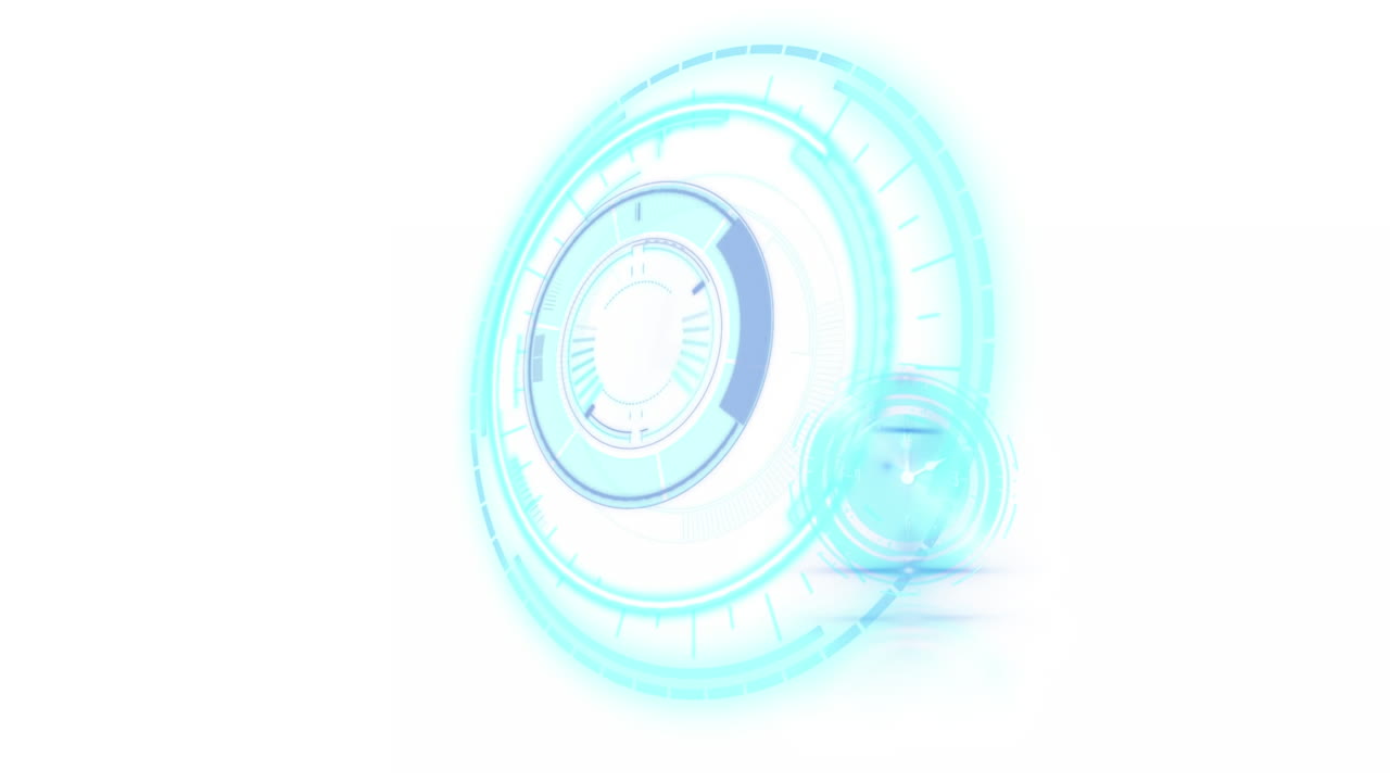 Animation of clock moving fast and scope scanning on white background