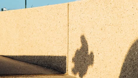 Freerunner-Macht-Einen-Sideflip,-Künstlerischen-Schattenflip-An-Einem-Sonnigen-Strandplatz