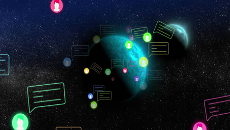 animation of digital social media icons processing over globes