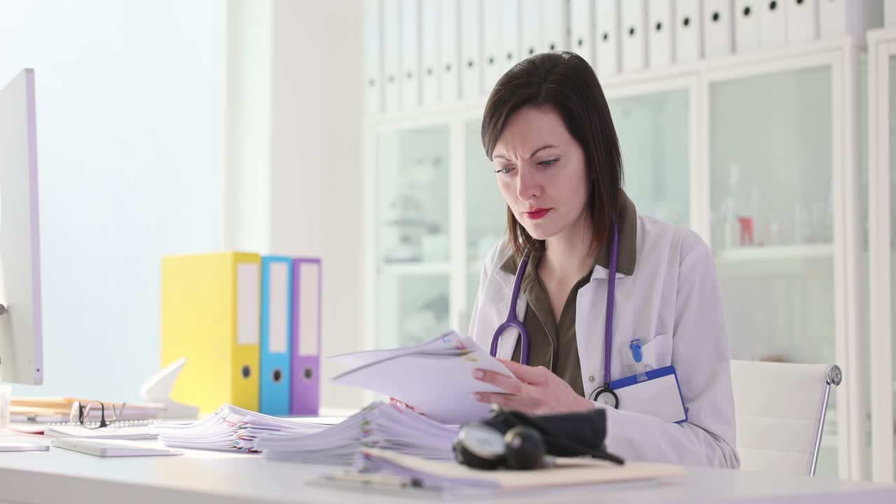 Female Doctor Working on Paperwork in Office
