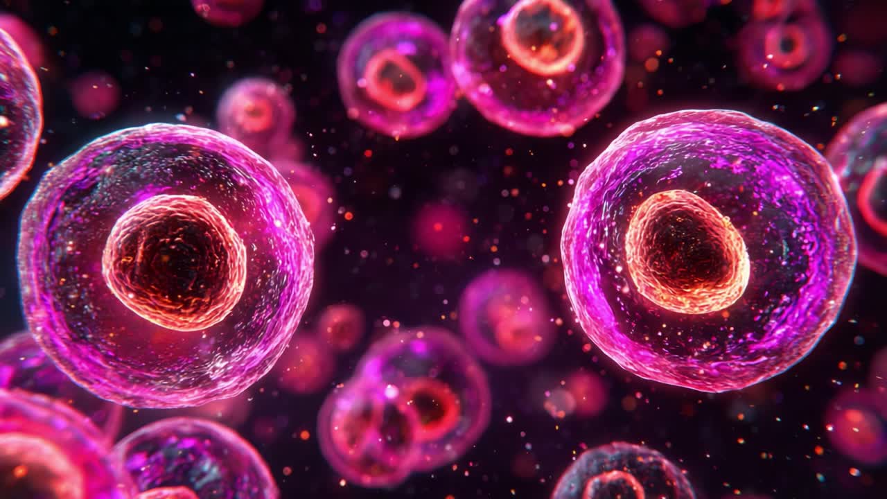 Esplorazione microscopica di cellule colorate: un incredibile viaggio attraverso il vivace mondo della biologia cellulare e della microscopia, che mostra strutture e dinamiche cellulari complesse