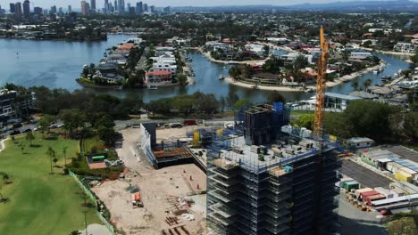 gold coast construction site, in distance surfers paradise skyline, summers day