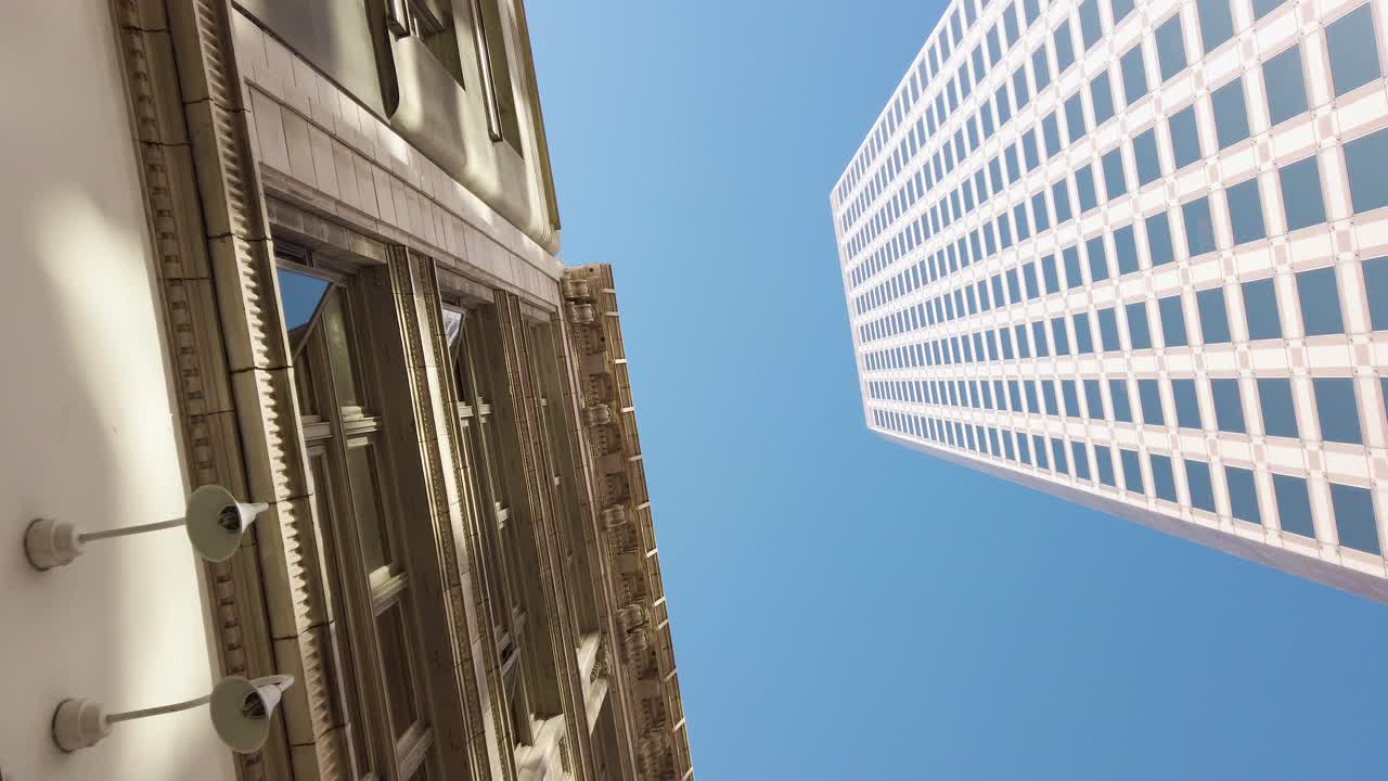 Low Angle View of Skyscrapers in Financial District of San Francisco, California USA, Modern Architecture in City Downtown