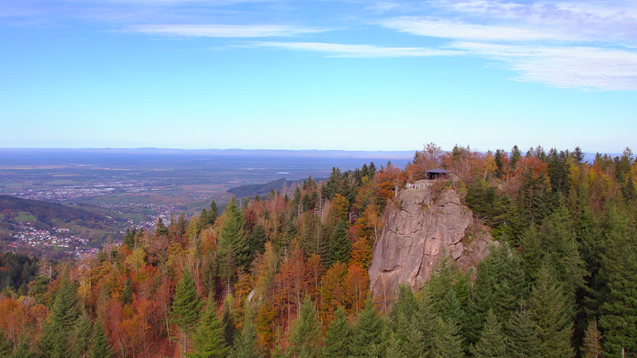 Autumnal Aerial View of Mountain Peak with Viewpoint