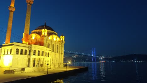 aerial night view of ortakoy mosque in istanbul