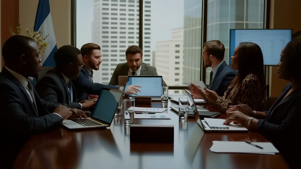 Business Professionals Holding a Meeting in a Modern Conference Room