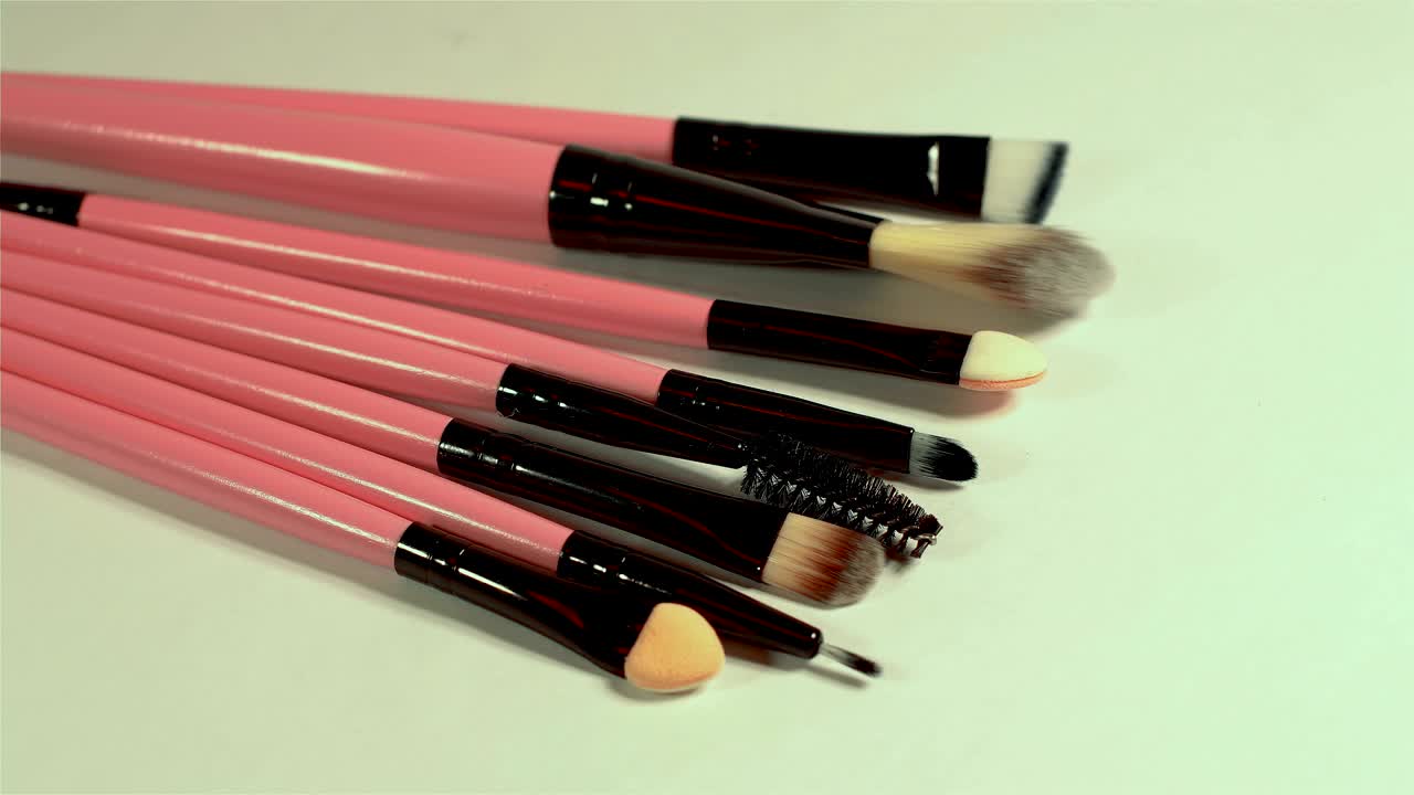a set of new cosmetic makeup brushes