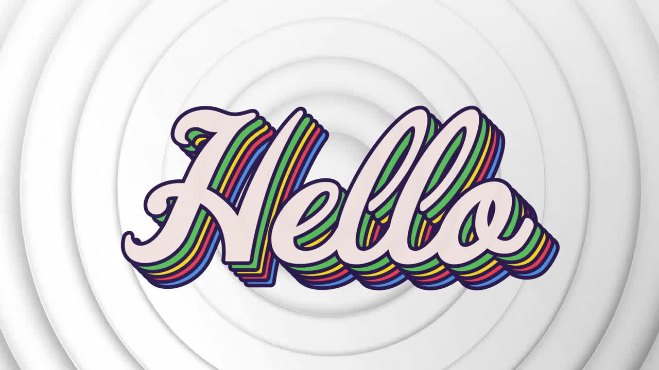 Animation of hello text over white shapes moving
