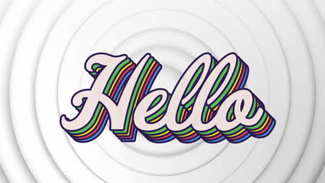 animation of hello text over white shapes moving