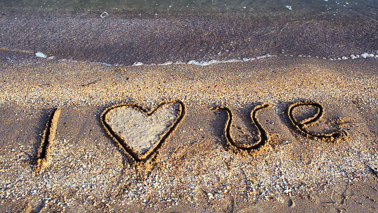 Inscription on sand. I love. Shooting on the beach