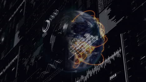 animación del procesamiento de datos digitales en el mundo sobre un fondo negro