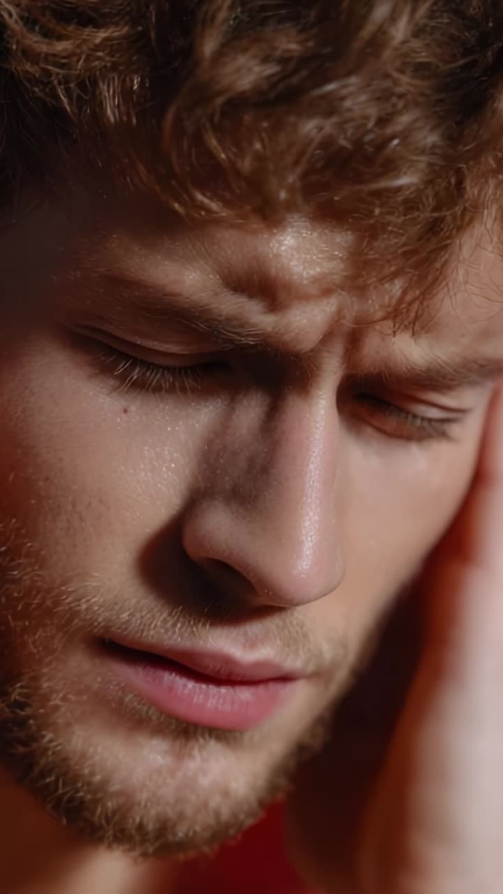 Um close-up reflexivo de angústia: capturando a luta emocional de um jovem que experimenta turbulência interior em um momento de contemplação