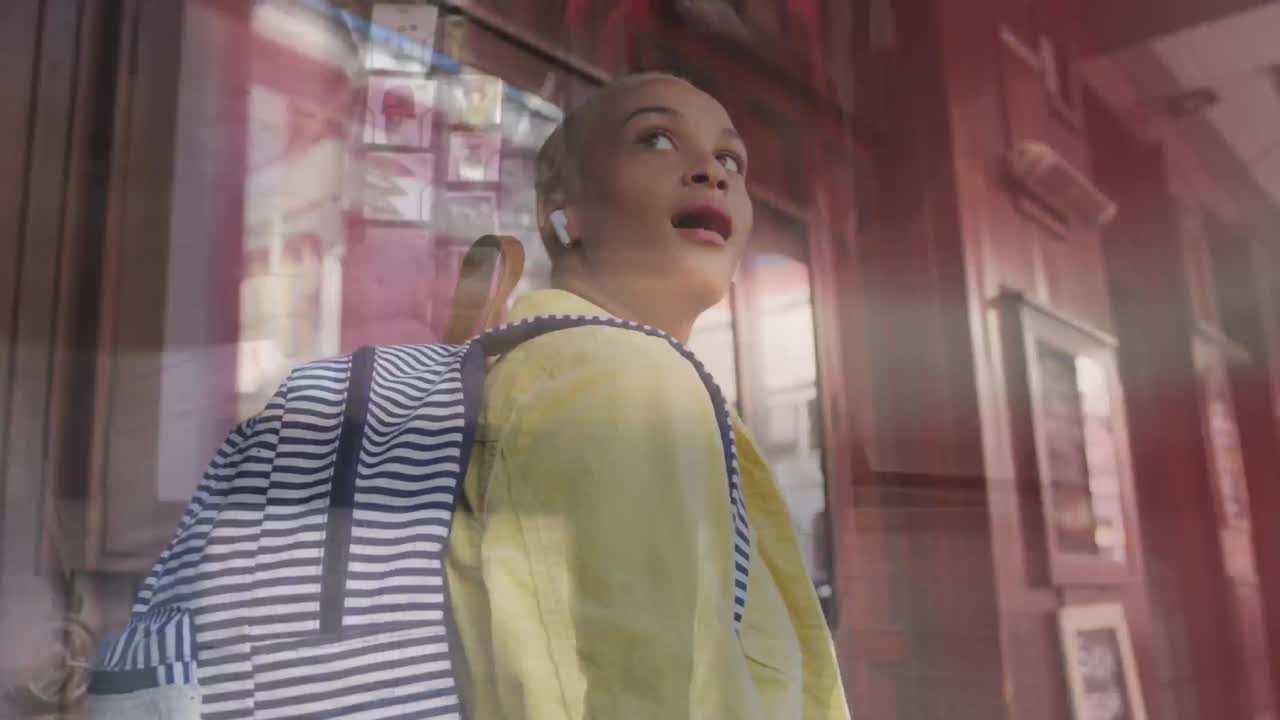 Animation of people walking over biracial walking with backpack