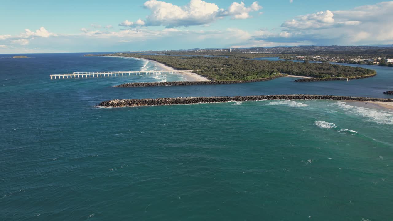 Aerial View Of Duranbah Seawall And Beach In NSW, Australia - Drone Shot