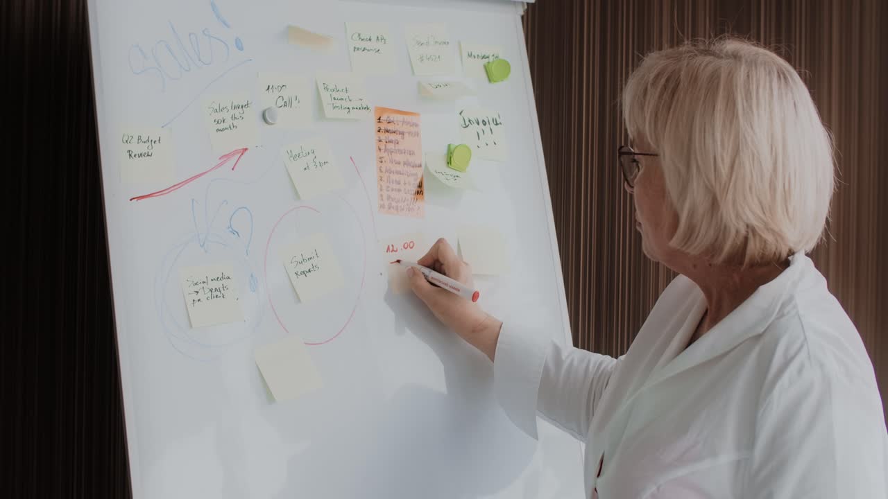 Business Woman Planning a Meeting on a Whiteboard