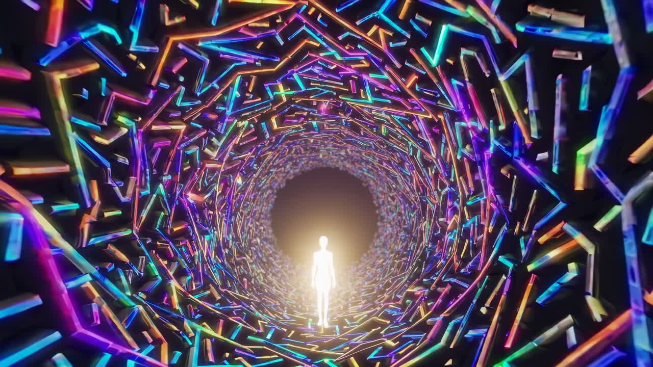 Vibrerende neontunnel med menneskelig silhuet